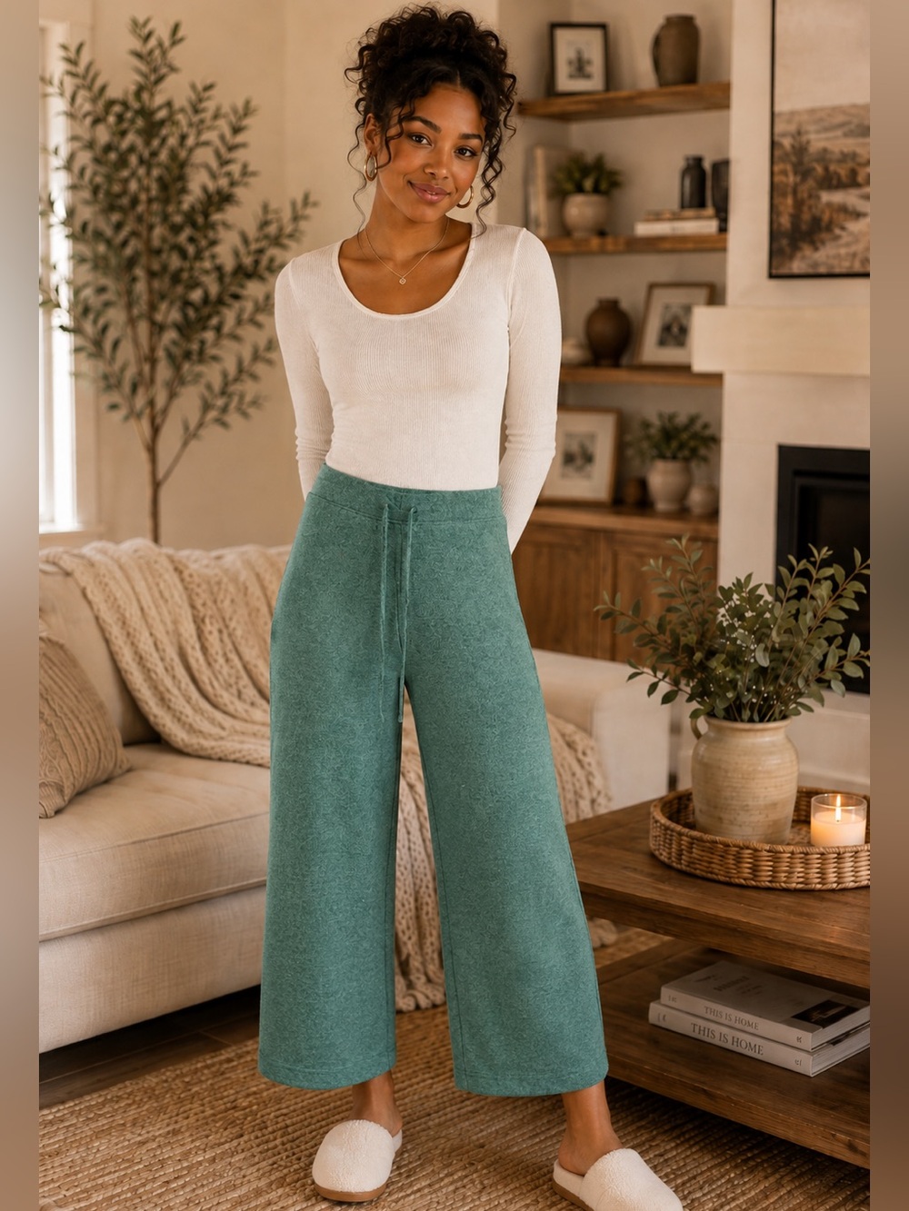 Zenana Brushed Hacci Lounge Pants- DK Green